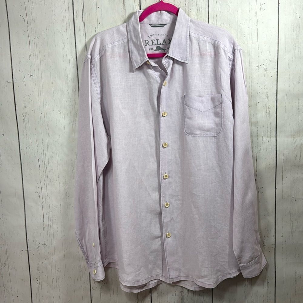Tommy Bahama Relax Mens Lavender 100% Linen Long Sleeve Button Up Casual Shirt